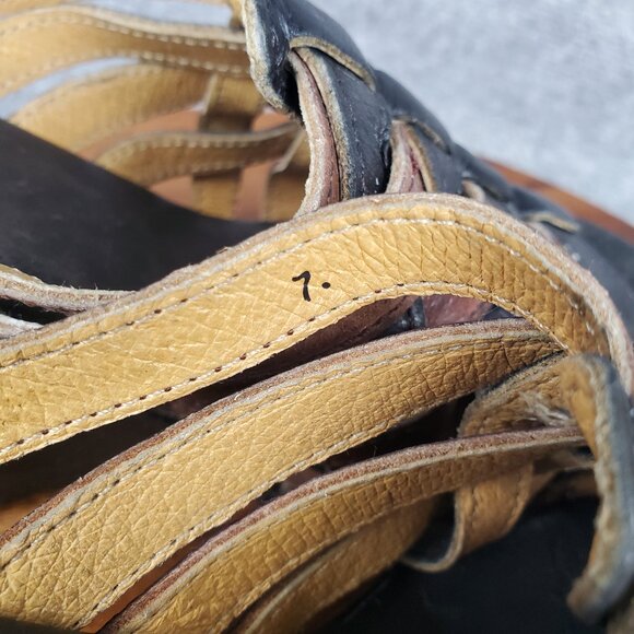 Bed Stu Sandals Women's 7 Brown Black Leather Gina Wedge Straps Slip On Platform - Picture 8 of 11